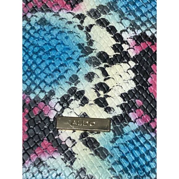 Aldo Snake Print Clutch Purse Envelope Crossbody Bag Colorful Yellow Pink Black - Picture 7 of 9